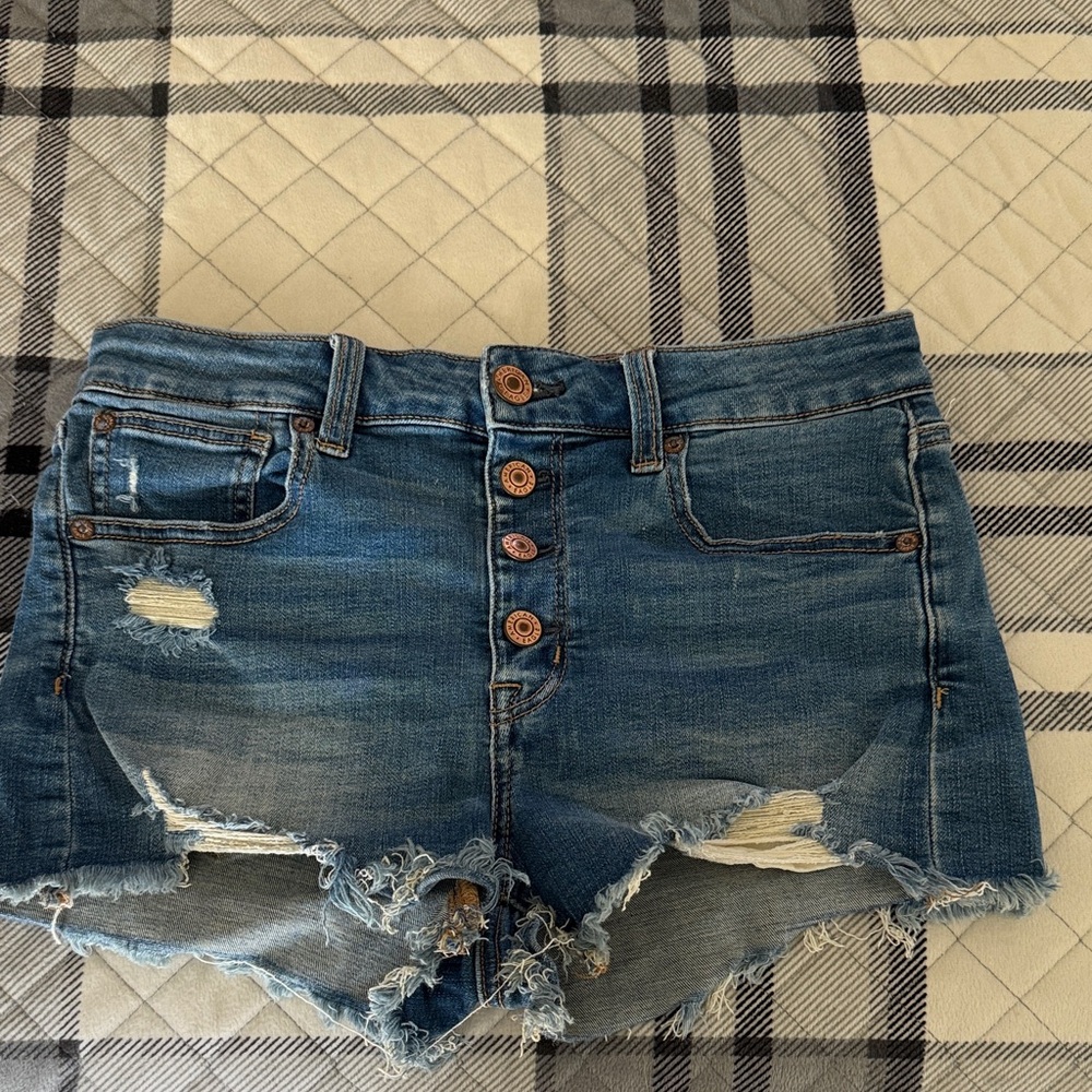 American Eagle Outfitters Hi Rise Shortie Blue Denim Shorts